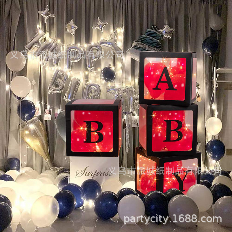 Ins Internet Celebrity caja transparente Cumpleaños de un año del bebé 26 letras graduación decoración de la boda BABY Balloon Box