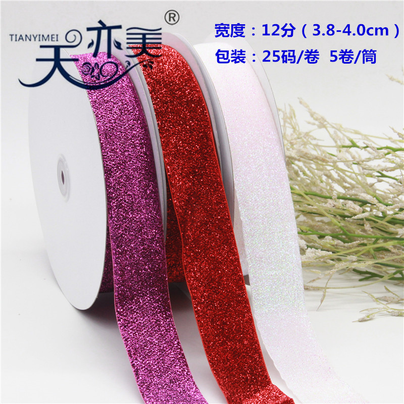 Cinta de terciopelo de color Tianyimei de 0.6-3.8cm en stock, cinta de terciopelo tipo "ganso" con hilo metálico, pequeña cinta de terciopelo estilo Chanel para accesorios.