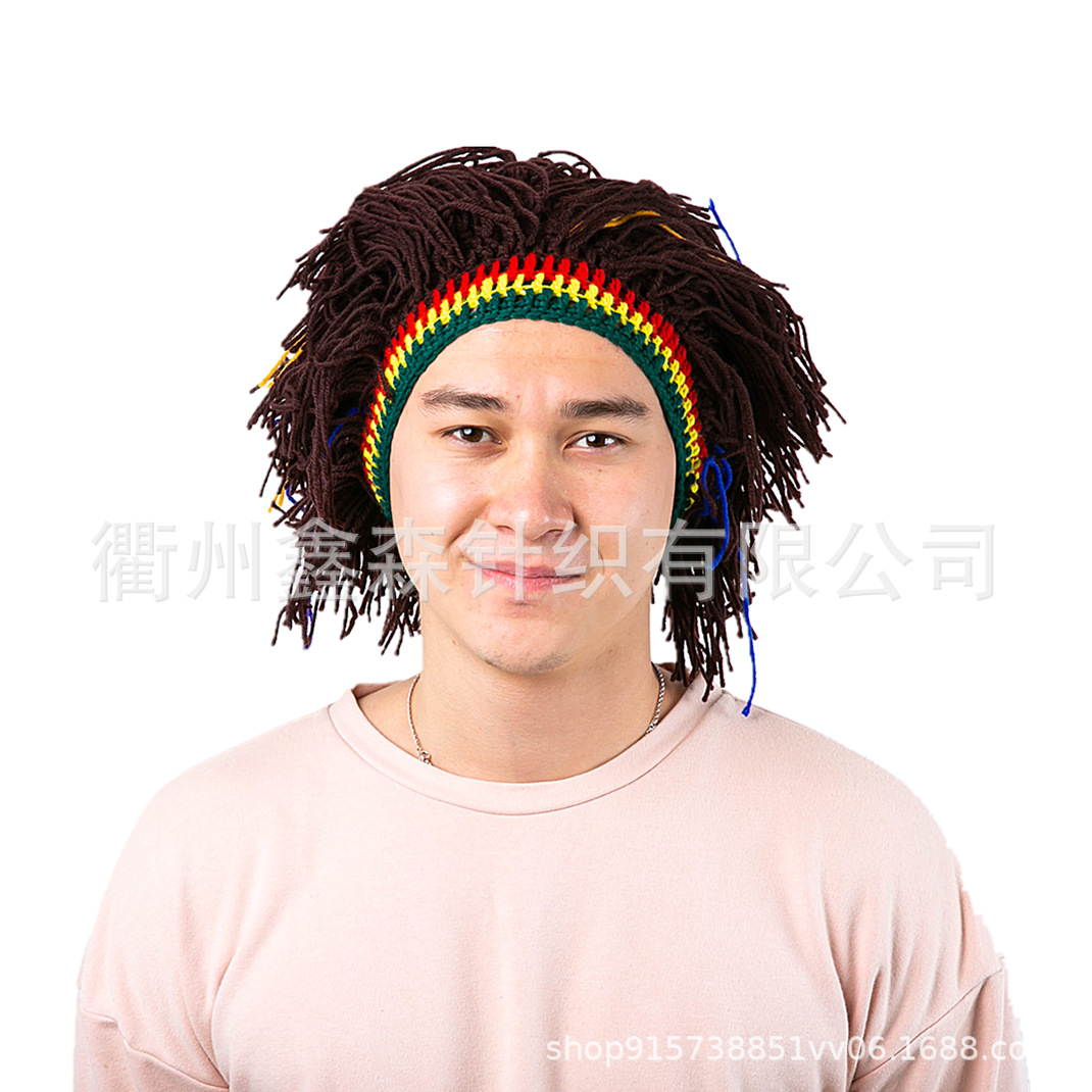 亚马逊万圣节个性雷鬼野人毛线假发帽子搞怪针织帽造型拍照