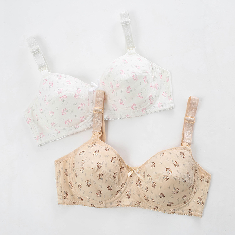 Wholesale postpartum pregnant women mummy front buckle nursing underwear pure cotton printed with steel ring soft cotton pregnant women nursing bra Wholesale postpartum pregnant women mummy front buckle nursing underwear pure cotton printed with steel ring soft cotton pregnant women nursing bra