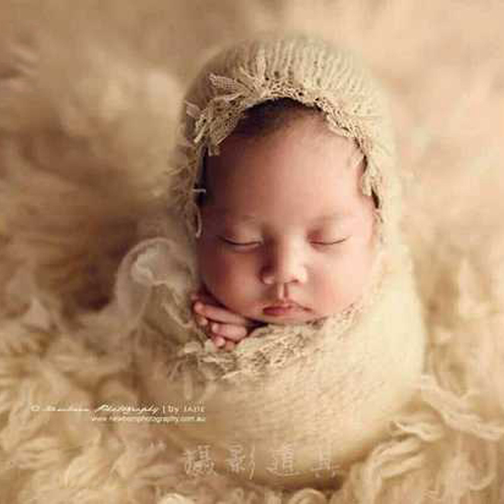 Transfronterizo nuevo recién nacido fotografía ropa bebé fotografía abrigo paño + sombrero mohair encaje envoltura hilo