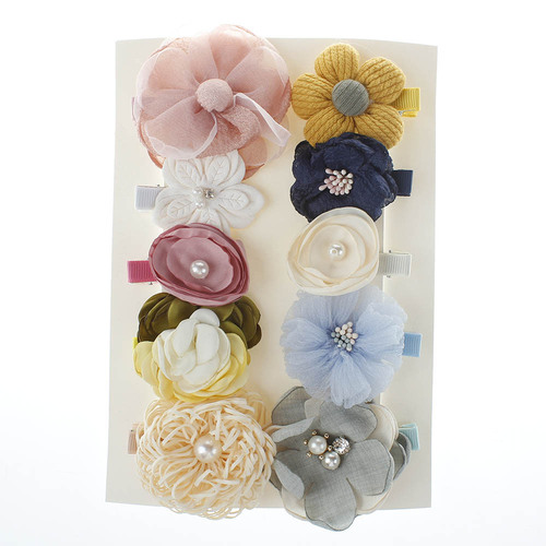 Children's hairpins European and American little girl baby headwear cute fabric flower edge clip hairpin hair accessories set 10 pieces