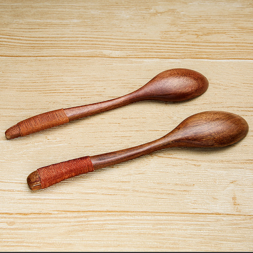 Nanmu creative Japanese-style winding honey small spoon solid wood coffee spoon dessert retro small spoon large lacquer spoon