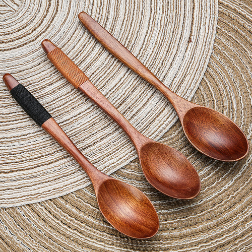 Nanmu creative Japanese-style winding honey small spoon solid wood coffee spoon dessert retro small spoon large lacquer spoon