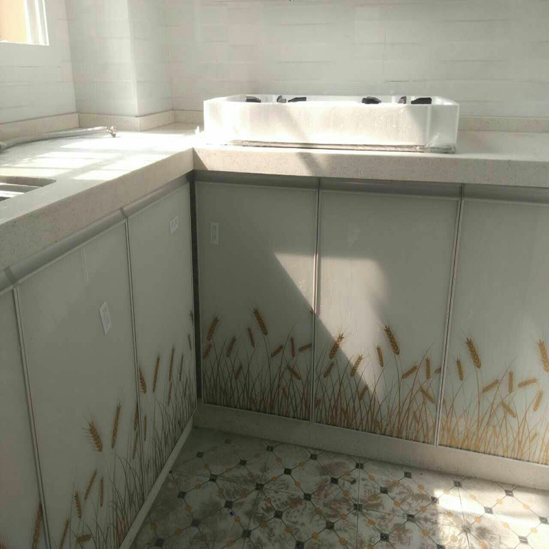 武汉磨边晶钢门橱柜门板钢化玻金刚门定制厨柜新中式隐形框设计