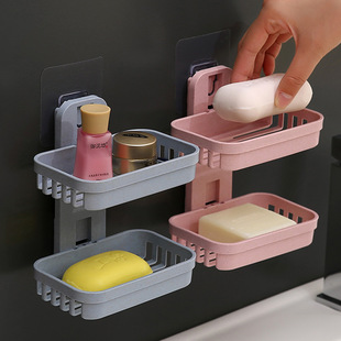 Wheat Straw Double-Layer Soap Box Bathroom Sucker Punch-Free Storage Rack Soap Box Wall-Mounted Drain Soap Rack