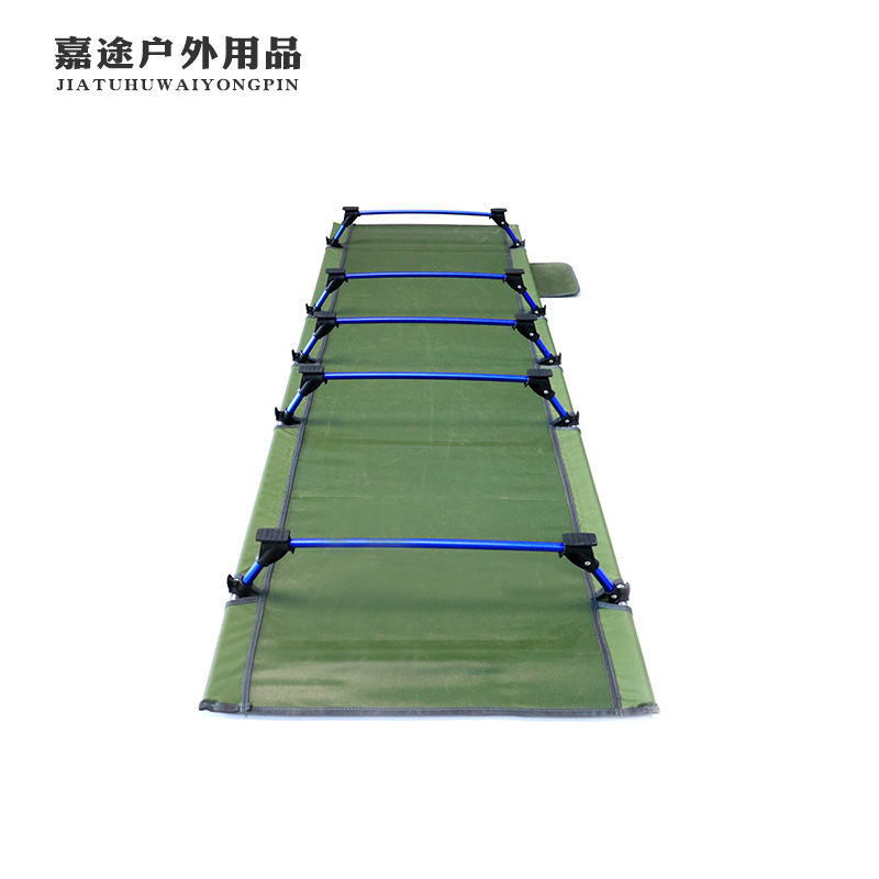 Military Green Oxford Cloth Camping Bed, Outdoor Portable Camping Bed, Aluminum Alloy Ultra-Light Lunch Break Simple Single Folding Bed