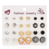 Fashionable earrings, zirconium from pearl, Aliexpress, city style, internet celebrity, 12 pair, flowered, wholesale