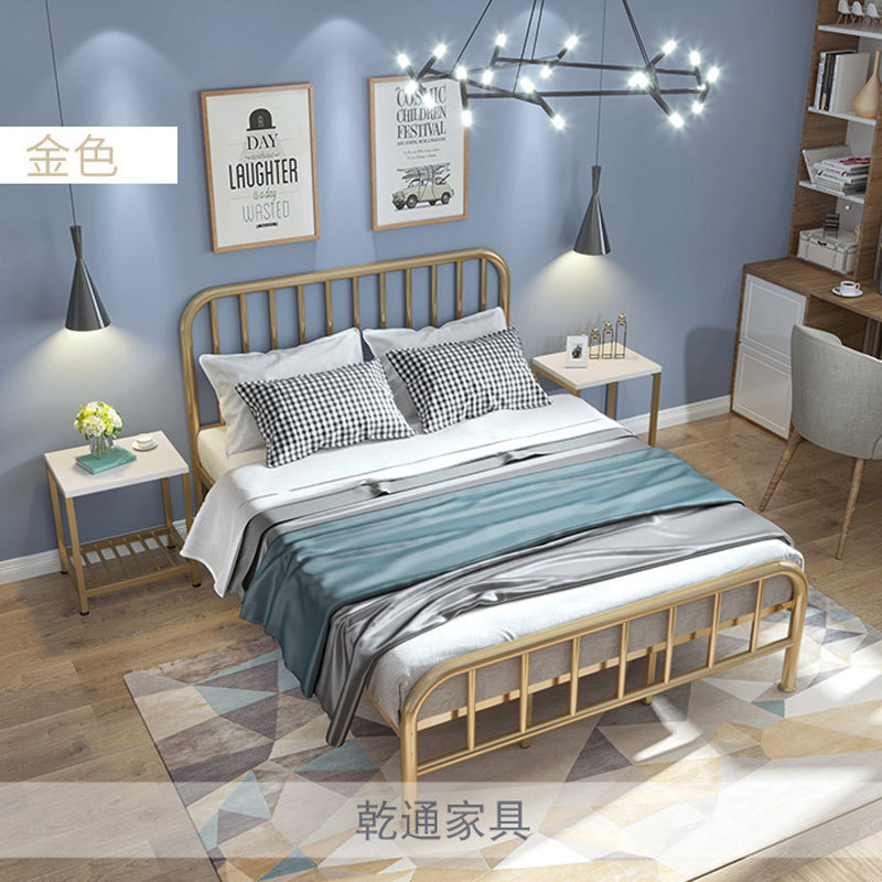 Cama de hierro nórdica individual y doble apartamento hotel dormitorio cama metálica