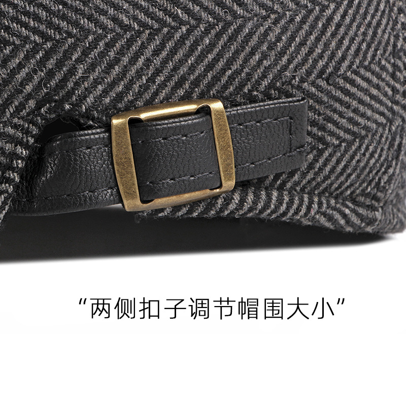 Casquillo de los hombres de otoño e invierno boina de lana retro británico de mediana edad y ancianos J cálido sombrero delantero