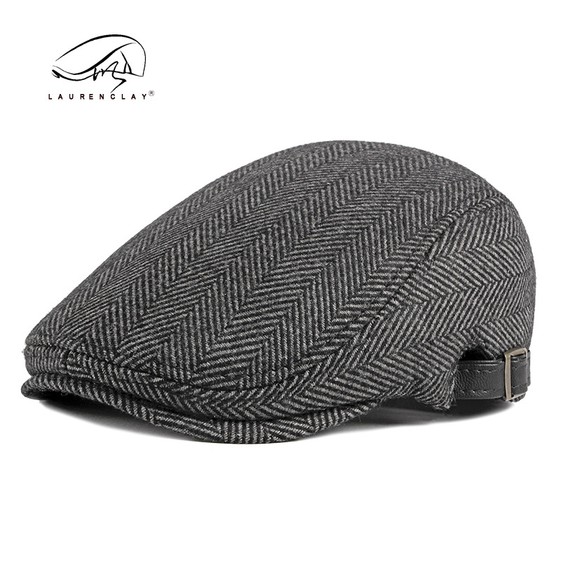 Casquillo de los hombres de otoño e invierno boina de lana retro británico de mediana edad y ancianos J cálido sombrero delantero