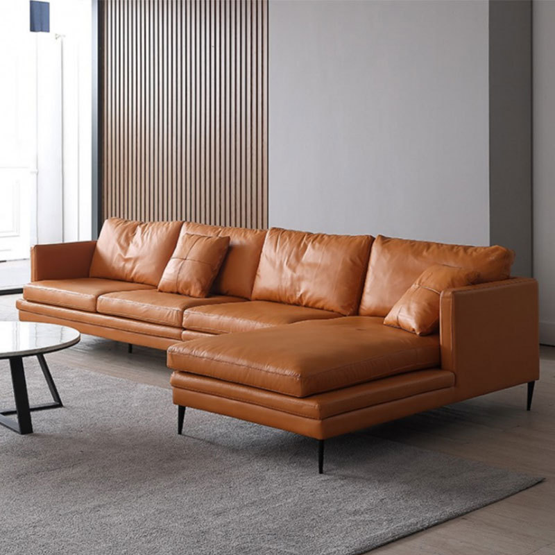 Sofá de cuero minimalista italiano sala de estar Napa primera capa de piel de vaca pequeño apartamento sala de estar combinación de esquina sofá de cuero
