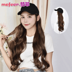 Headwear integrated wig for women, long curly hair, large waves, wig cap, synthetic hair fibers
