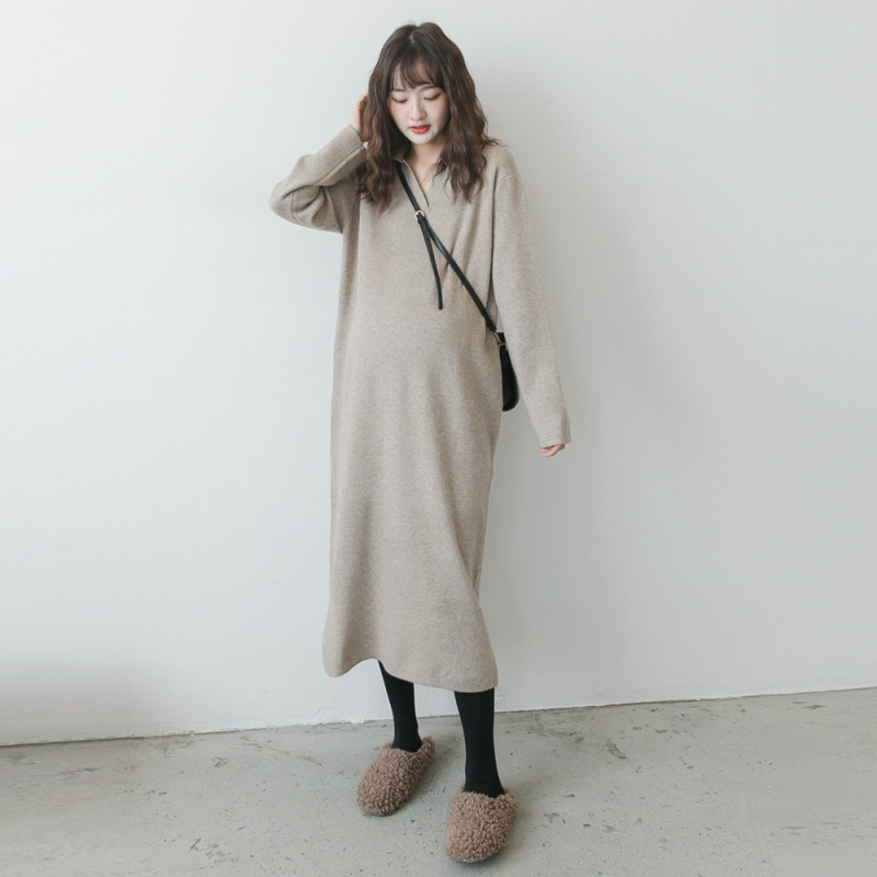 Autumn and Winter Pregnant Women's Korean Style Square Collar Knitted Skirt Loose Large Size Long Sweater Fashionable All-match Base Skirt Trendy Mom's Clothes Autumn and Winter Pregnant Women's Korean Style Square Collar Knitted Skirt Loose Large Size Long Sweater Fashionable All-match Base Skirt Trendy Mom's Clothes