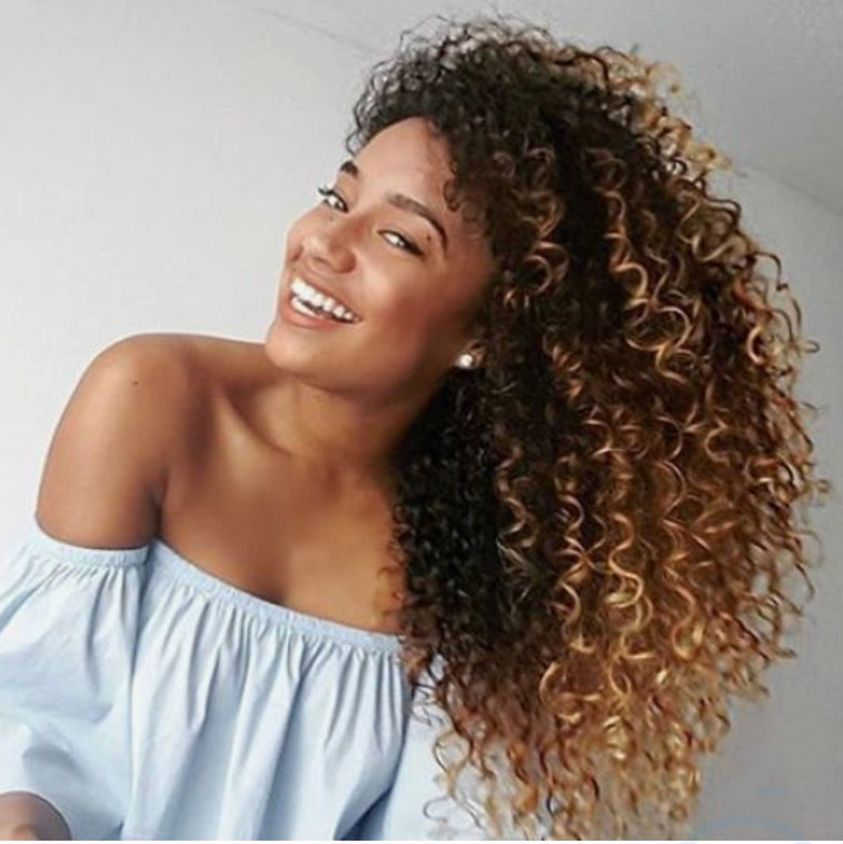 Pelucas africanas transfronterizas, pelucas europeas y americanas para mujeres, cabello rizado pequeño, color degradado, extensiones de cabello sintético de seda resistente a altas temperaturas.