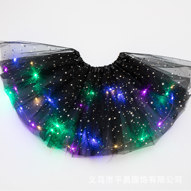 Falda de tutú para niños vestido de LED con luz ins Comercio exterior falda de lentejuelas de estrellas europeas y americanas pettiskirt falda de malla luminosa