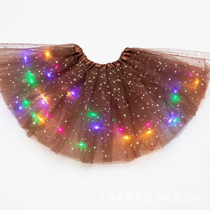 Falda de tutú para niños vestido de LED con luz ins Comercio exterior falda de lentejuelas de estrellas europeas y americanas pettiskirt falda de malla luminosa