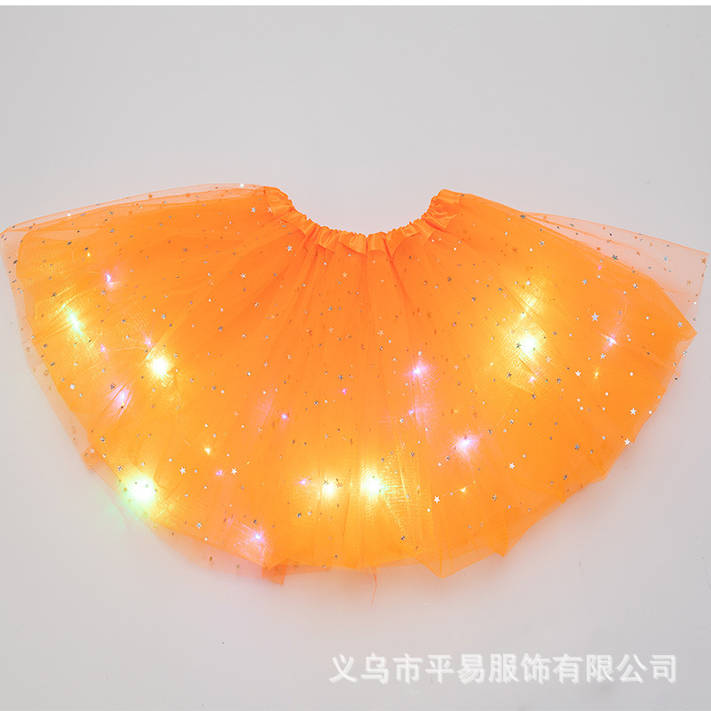 Falda de tutú para niños vestido de LED con luz ins Comercio exterior falda de lentejuelas de estrellas europeas y americanas pettiskirt falda de malla luminosa
