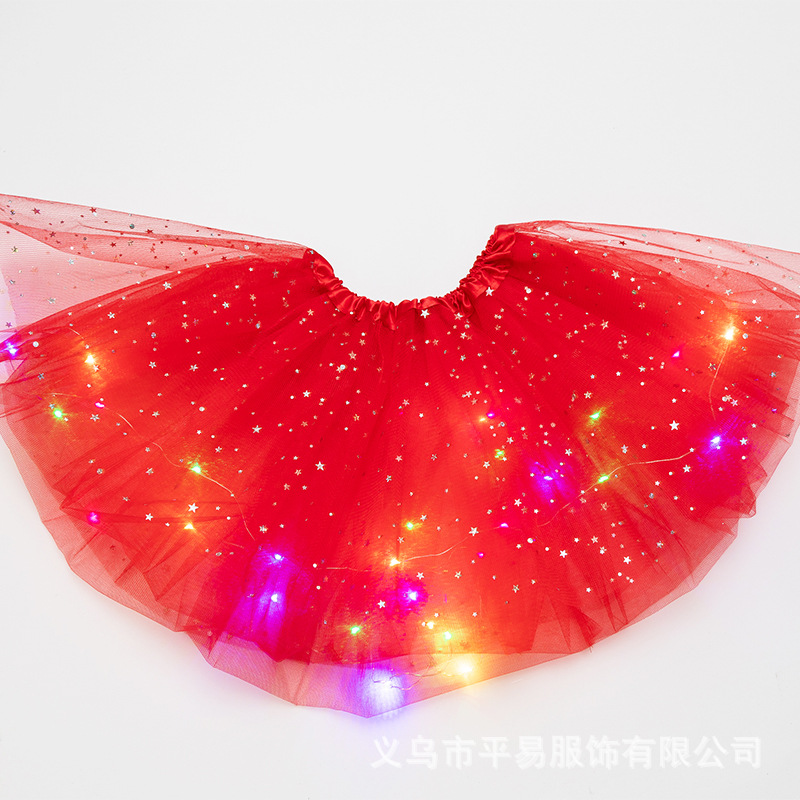 Falda de tutú para niños vestido de LED con luz ins Comercio exterior falda de lentejuelas de estrellas europeas y americanas pettiskirt falda de malla luminosa
