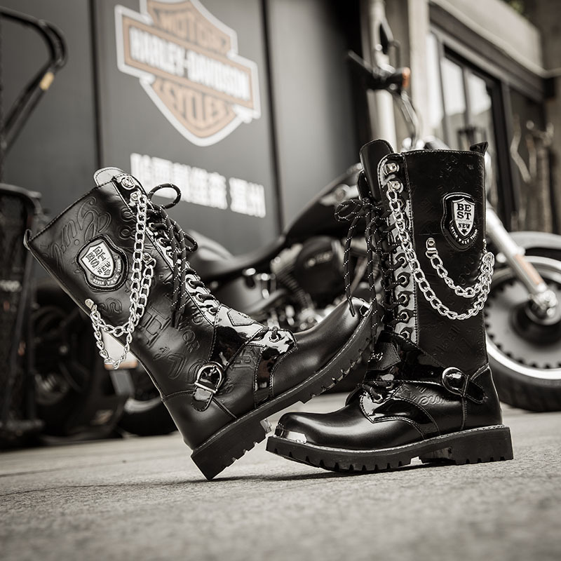 Men's Boots High-rise Martin Boots Lace-up Winter Boots Korean-style British Chain Military Boots High-top Leather Boots 911-B Men's Boots High-rise Martin Boots Lace-up Winter Boots Korean-style British Chain Military Boots High-top Leather Boots 911-B
