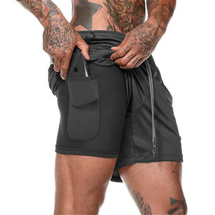Cross-border New Double-layer Solid Color Shorts Men's Large Size Fitness Sports Training Casual Jogging Pants Summer New