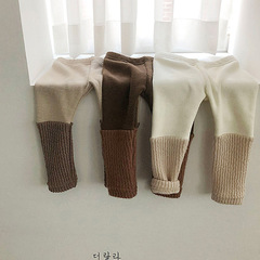 Korean Autumn/Winter Infants and Toddlers Plush Leggings for Boys and Girls, Fashion Splicing, Stylish Two-Piece Warm Wool Pants