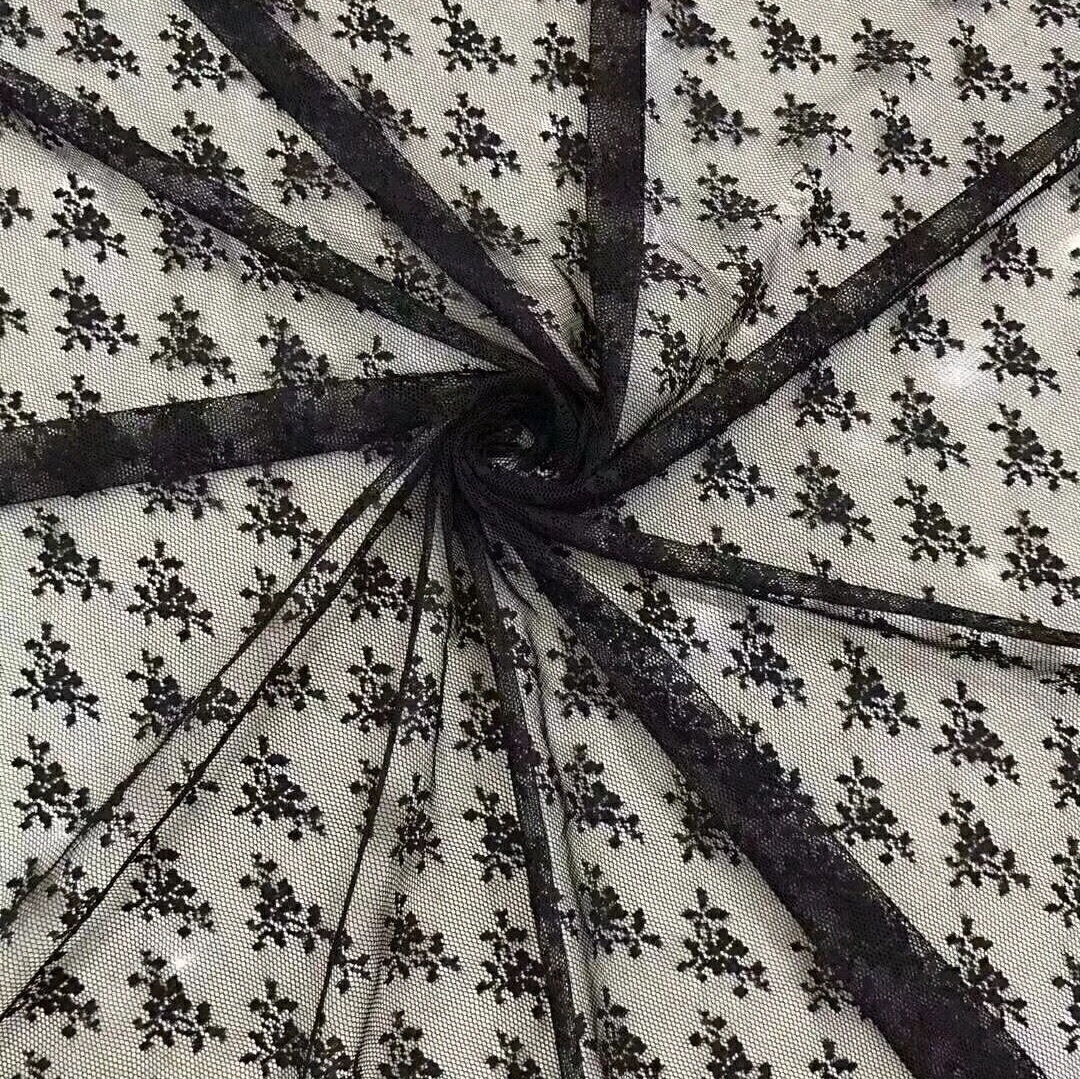 En stock tela de malla de encaje de poliéster no elástico de malla jacquard pequeña tela floral Lolita Hanfu base al por mayor