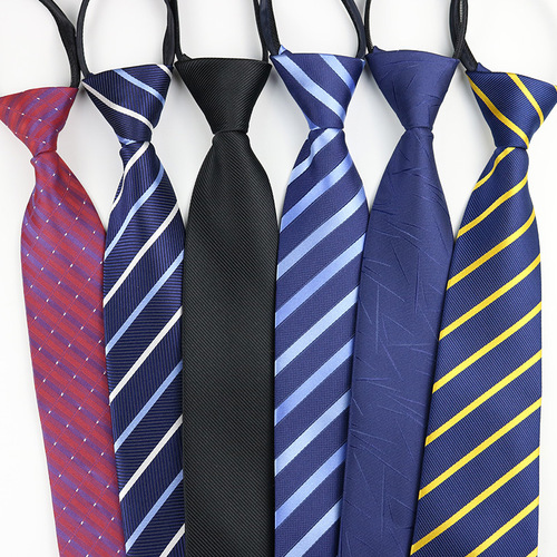 Manufacturer black men's tie striped blue business tie lazy man's knot-free zipper tie wholesale