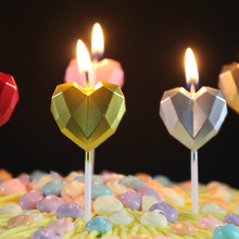 女神節棒棒糖鍍金生日蠟燭鑽石愛心浪漫創意裝飾插件蛋糕心形蠟燭