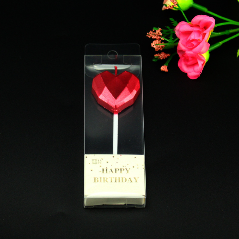 Vela de Corazón Dorada para el Día de San Valentín Chino, Vela de Cumpleaños con Forma de Corazón, Decoración Romántica y Creativa con Diamantes, Vela de Corazón para Pastel