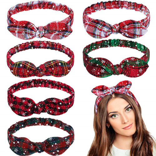 European and American cross-border new Christmas hairband Amazon women's elastic rabbit ears headband three-state jewelry knotted headband