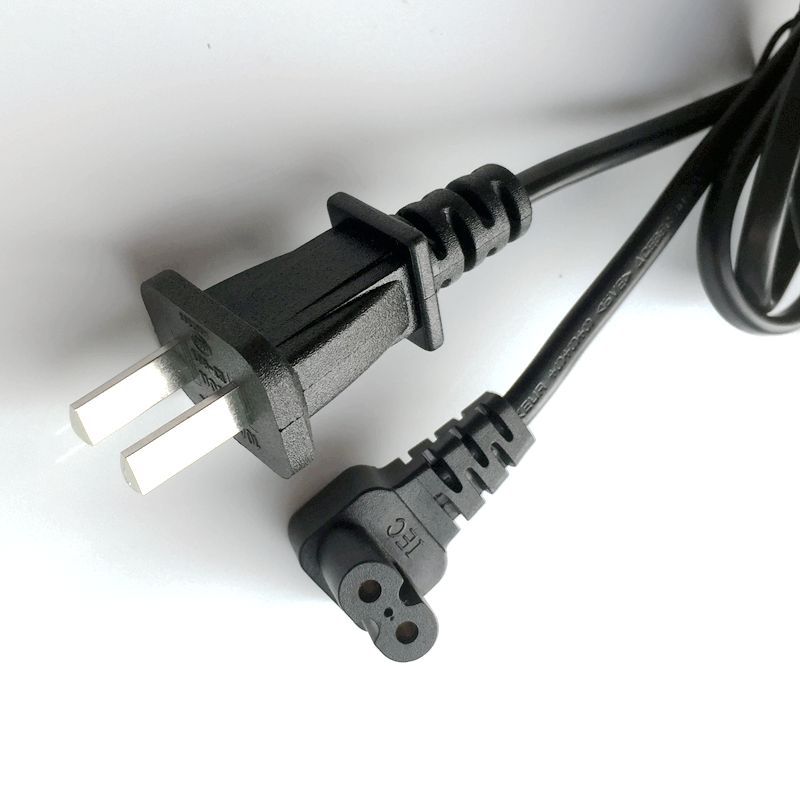 锄头8字尾电源线 90度直角L型左右上下弯头国标两插八字尾充电线