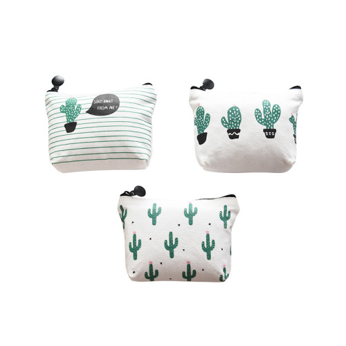 Direct supply canvas triangular cactus coin purse small fresh canvas zipper coin bag key bag wholesale