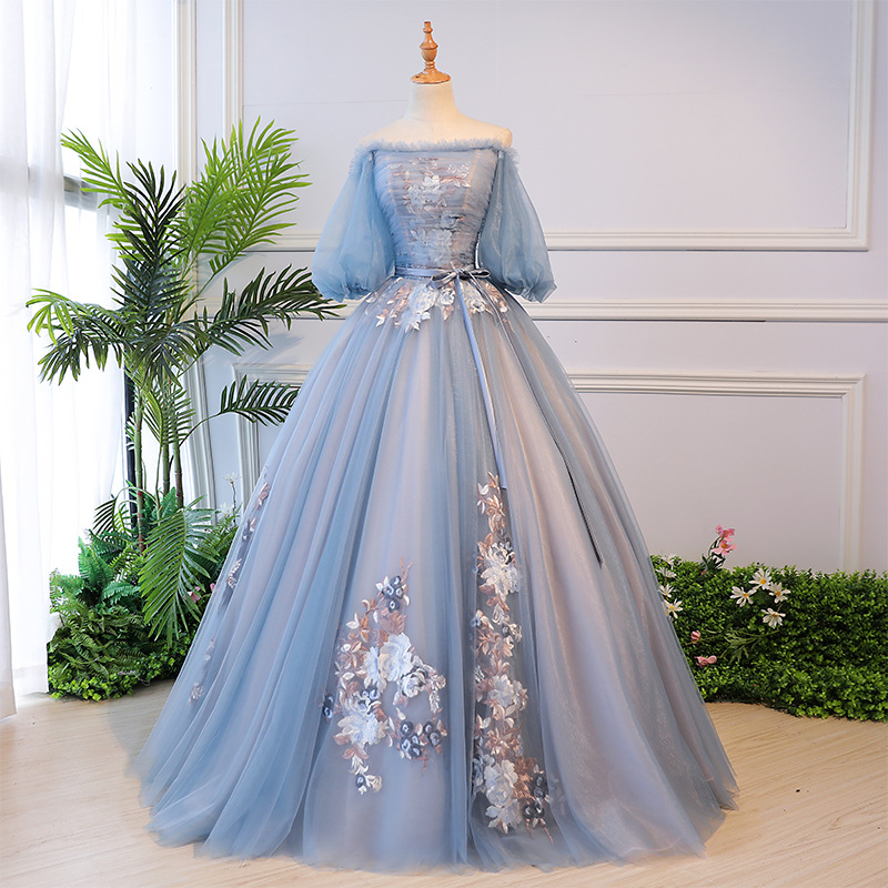 Evening Dress 2025 New Style One-Shoulder Puffy Skirt Gown Celebrity Evening Wear Summer Long Short-Sleeve Light Luxury Ball Gown