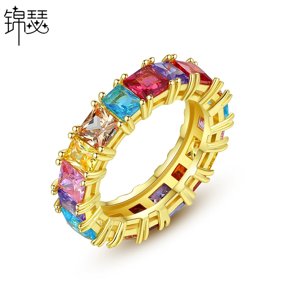 锦瑟 (Cross-border trading), brass fashionable ring with stone with zircon, European style, light luxury style