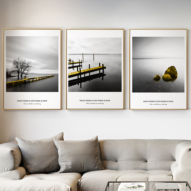 酒店卧室新中式三联画挂画油画可代发货现代简约餐厅客厅装饰画