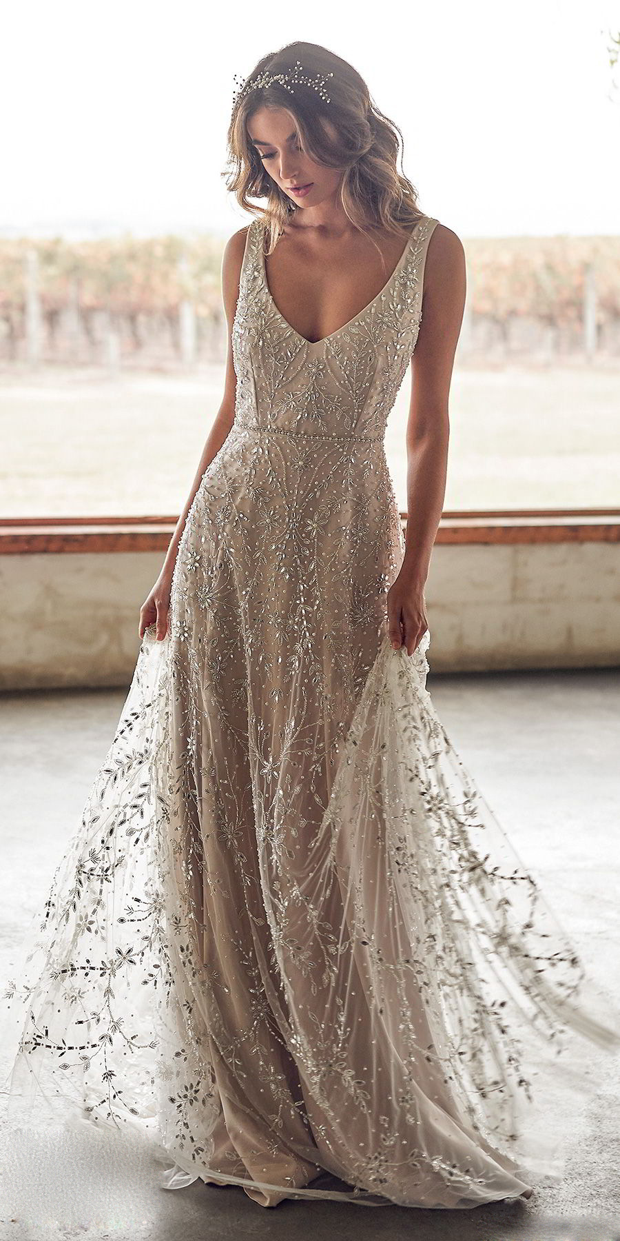 Vestido Largo con Cuello en V y Lentejuelas Doradas, Estilo Amazon, Nuevo para Primavera/Verano 2025, Comercio Exterior Transfronterizo