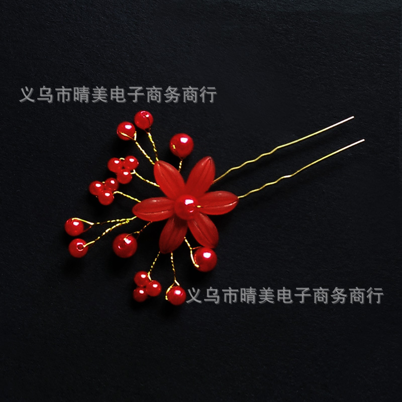 Venta caliente esmerilado flor perla en forma de U pelo tenedor nupcial updo pin tres flores modelado estilo étnico accesorios de cabeza hechos a mano