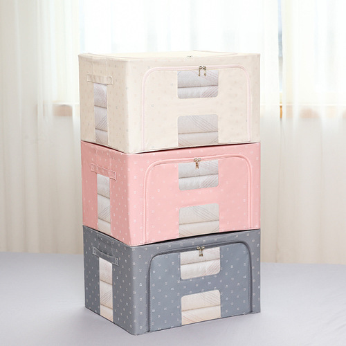 Wholesale Cotton Quilt Storage Box Oxford Cloth Clothes Organizer Bag Household Large Size Storage Box Wardrobe Steel Frame Box 