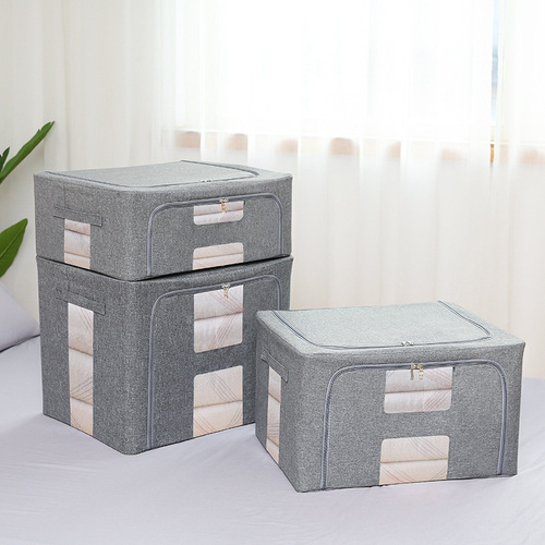 Wholesale Cotton Quilt Storage Box Oxford Cloth Clothes Organizer Bag Household Large Size Storage Box Wardrobe Steel Frame Box 