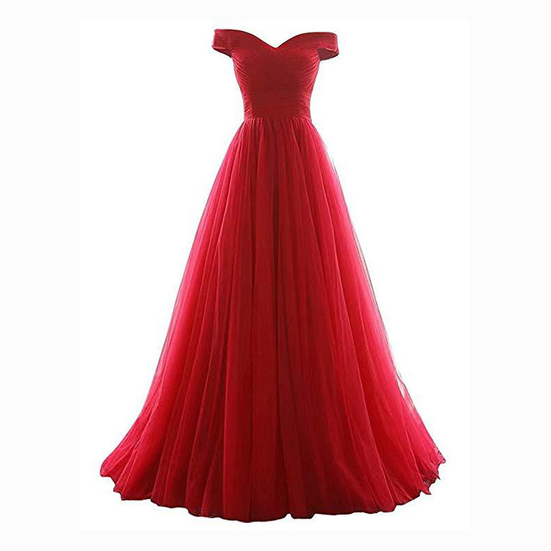 Amazon wish off-shoulder foreign trade long toast dress tulle ball formal return bride banquet evening dress