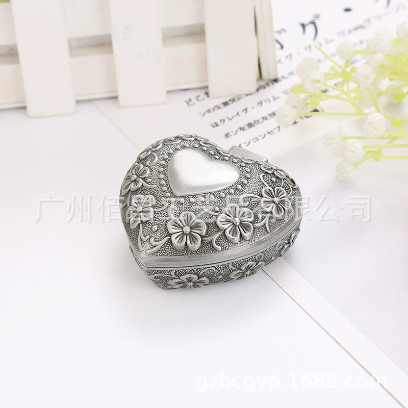 Сердцевидная металлическая коробка для хранения PC-2001S/P, цинковый сплав, 6×6×3.2 см, античная жестяная отделка