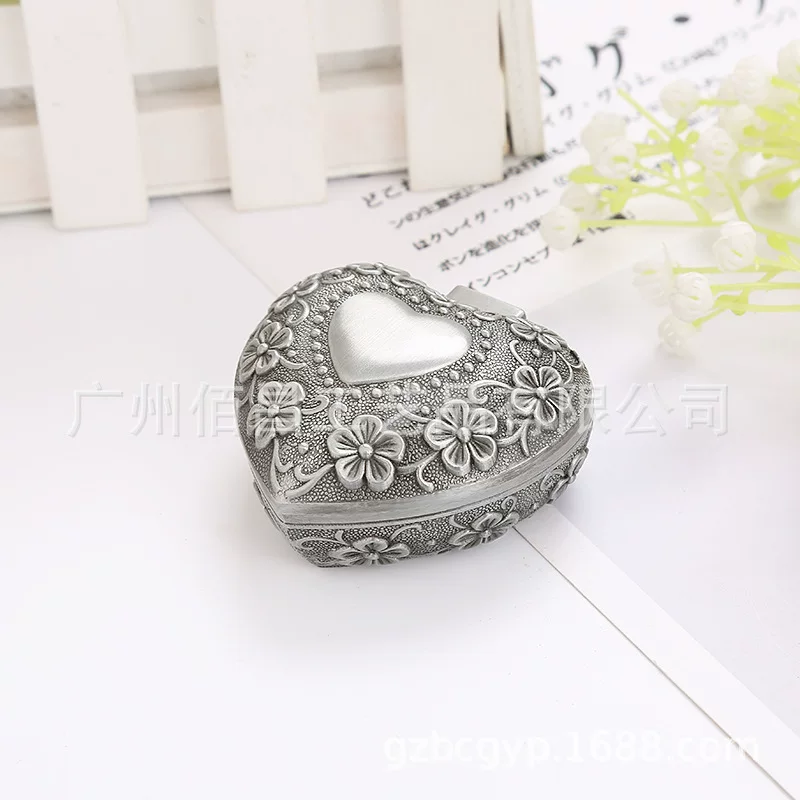 Сердцевидная металлическая коробка для хранения PC-2001S/P, цинковый сплав, 6×6×3.2 см, античная жестяная отделка