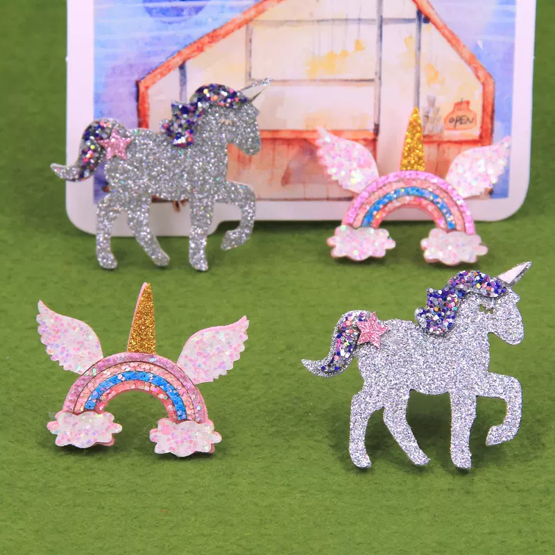 卡通梦幻翅膀彩虹促销小礼品独角兽手机壳装饰品欧美儿童发夹材料