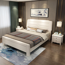 现代简约白色实木床1.5米高箱储物单人床中式1.8米主卧双人床婚床