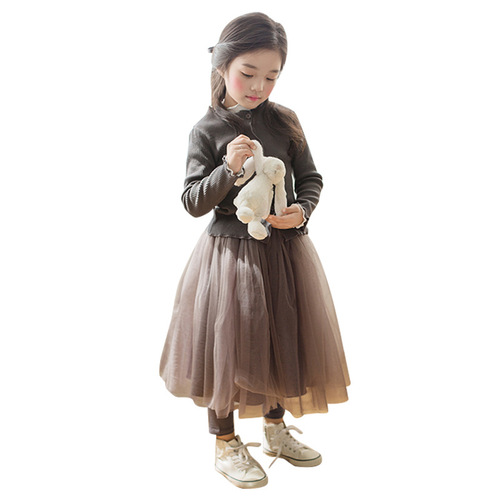 HT119 Girls' gauze skirt, spring and autumn velvet thickened fake two-piece culottes, mesh skirt, bottoming children's trousers