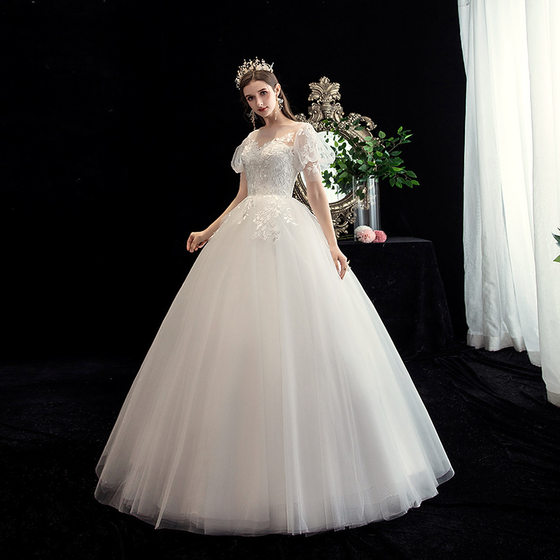 Wedding Dress 2022 New Korean-style Slim-fit Bride Wedding Yarn Large Size Lace Photo Studio Wedding Dress for Small H26
