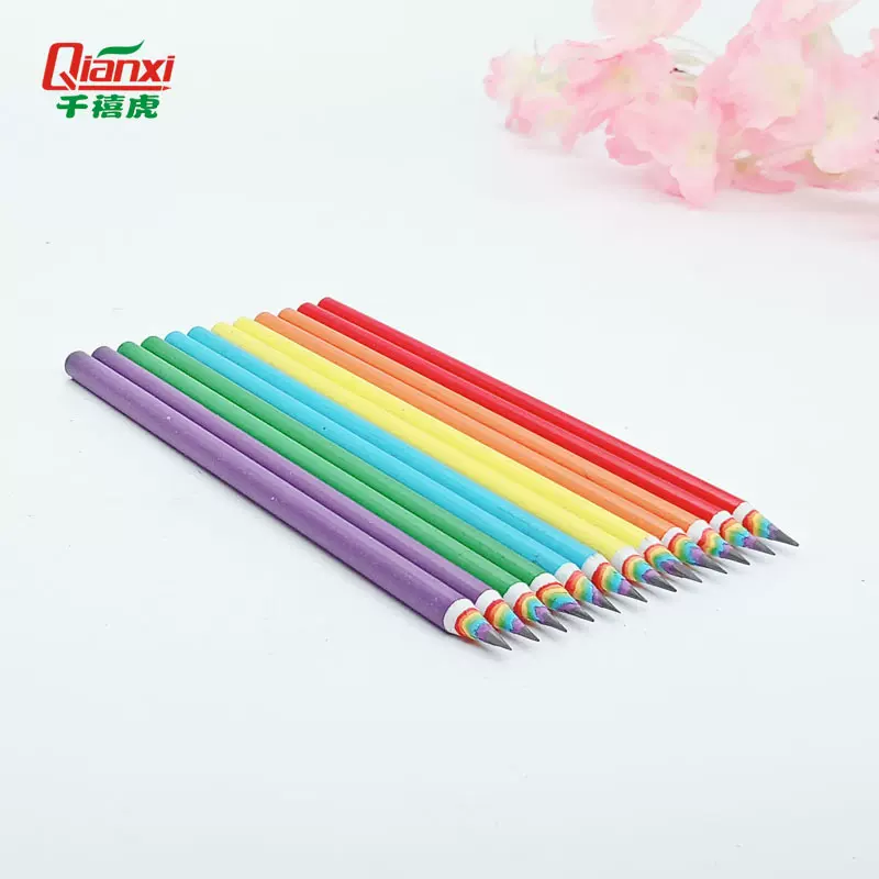 彩色纸铅笔 儿童学生文具套装 彩虹纸杆铅笔绘图绘画涂鸦美术套装