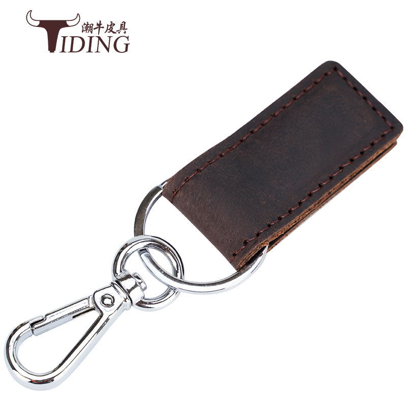 Men's And Women's Magnetic Buckle Dollar Clip Keychain Genuine Leather Retro Cowhide Crazy Horse Leather Car Plus Small Creative Gift