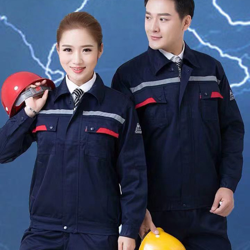 厂家批发纯棉秋季长袖电焊工作服套装男女防静电耐磨厂服防静电服